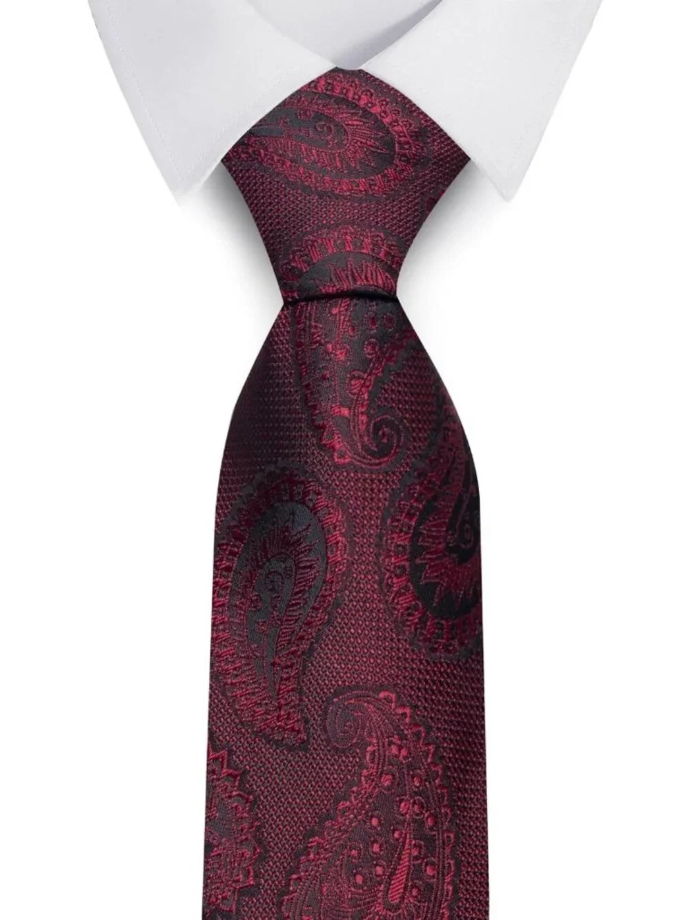 Men's Burgundy 100% Microfiber Paisley Jacquard Formal Necktie For Business